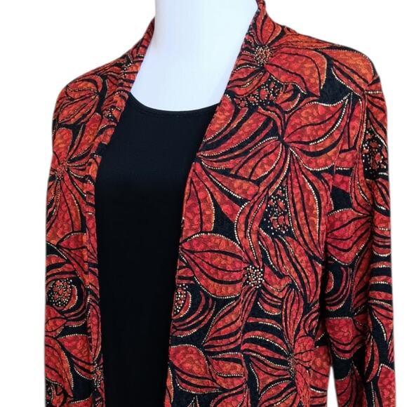 JM COLLECTION Dressy Blouse Top Jacket Combo Petite M Slinky Floral Gold Event - Picture 9 of 9